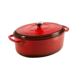 Lodge EC7OD43 7 Qt. Red Porcelain Enameled Cast Iron Oval Dutch Oven With Cover
