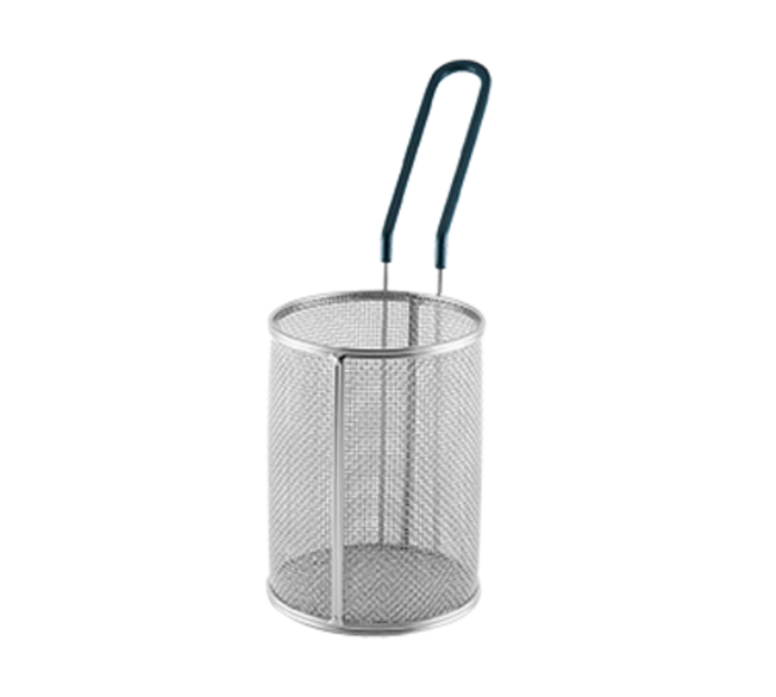 TableCraft Products 984 4 1/2" Dia. X 5 3/4" H Round 18/8 Stainless Steel Pasta Basket With Blue Cool-To-Touch PVC Handle 3 TableCraft Products 984 4 1/2" Dia. X 5 3/4" H Round 18/8 Stainless Steel Pasta Basket With Blue Cool-To-Touch PVC Handle