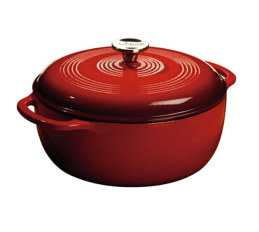 Lodge EC4D43 4.6 Qt. Red Porcelain Enameled Cast Iron Round Dutch Oven With Cover 3 Lodge EC4D43 4.6 Qt. Red Porcelain Enameled Cast Iron Round Dutch Oven With Cover