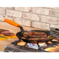 Lodge CRS12HH61 12" Heavy Gauge Carbon Steel Skillet With Orange Silicone Handle Holder