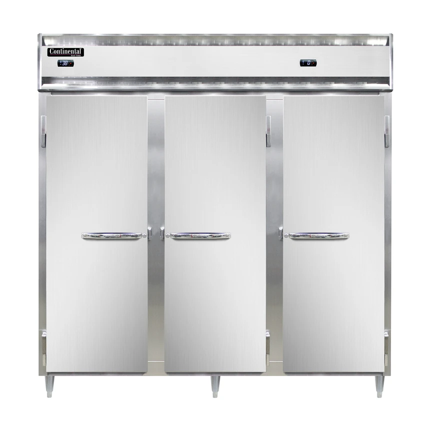 Continental Refrigerator DL3RRF-SA 78" W Three-Section Solid Door Reach-In Designer Line Refrigerator/Freezer 3 Continental Refrigerator DL3RRF-SA 78" W Three-Section Solid Door Reach-In Designer Line Refrigerator/Freezer