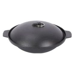 Winco CSW-75 7" 19 Oz. Cast Iron Black Round Mini Casserole Wok (1 Set)