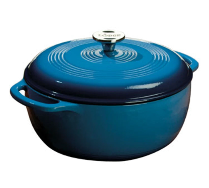 Lodge EC6D33 6 Qt. Blue Porcelain Enameled Cast Iron Round Dutch Oven With Cover 3 Lodge EC6D33 6 Qt. Blue Porcelain Enameled Cast Iron Round Dutch Oven With Cover