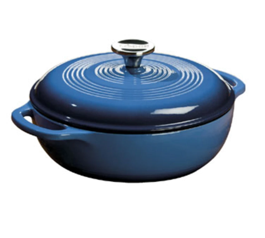 Lodge EC3D33 3 Qt. Blue Porcelain Enameled Cast Iron Round Dutch Oven With Cover 3 Lodge EC3D33 3 Qt. Blue Porcelain Enameled Cast Iron Round Dutch Oven With Cover