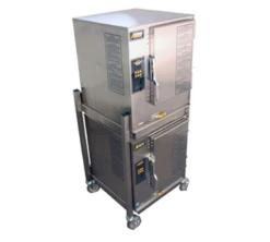 AccuTemp P61201E060 DBL-NG 6 Pans Natural Gas Convection Steamer Two Connected Evolution Boilerless - 60,000 BTU